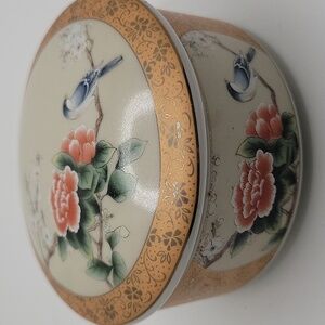 VTG Porcelain Floral and Bird Design Trinket Box